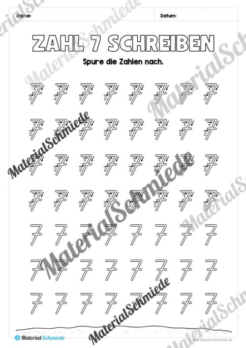 Arbeitsheft: Zahl 7 schreiben lernen (20 Arbeitsblätter) - Arbeitsblatt 07