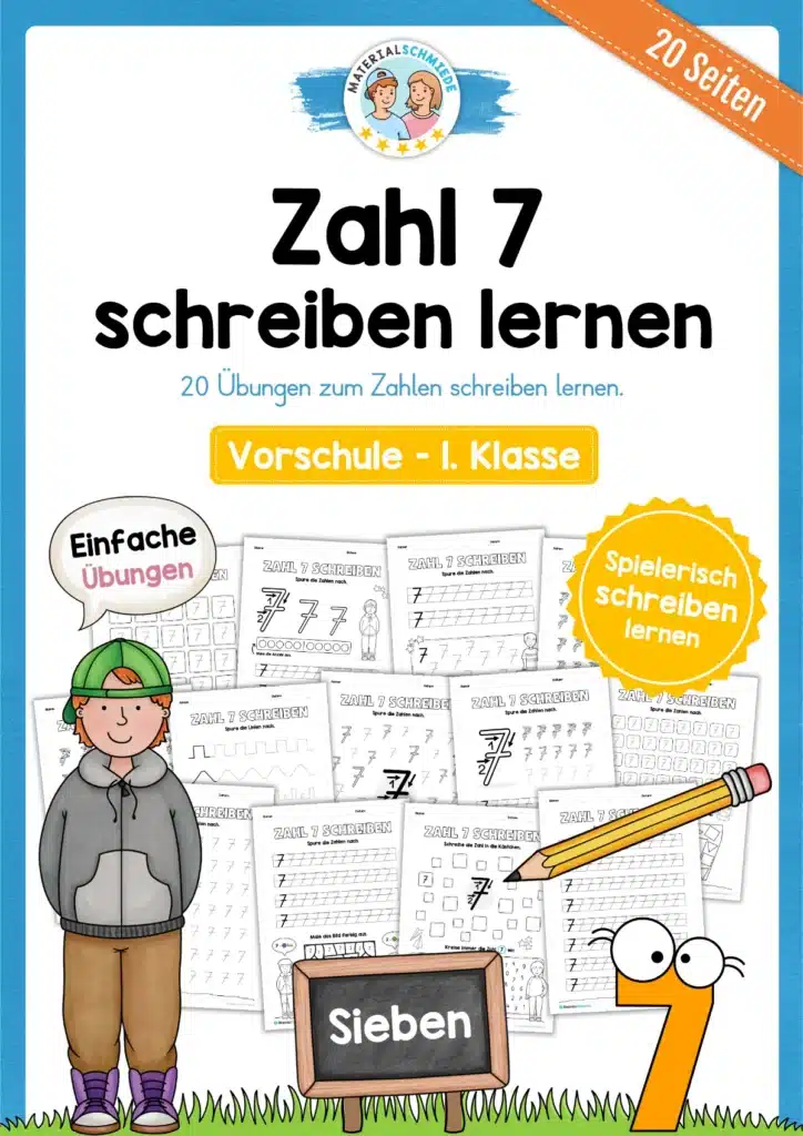 Arbeitsheft: Zahl 7 schreiben lernen (20 Arbeitsblätter)