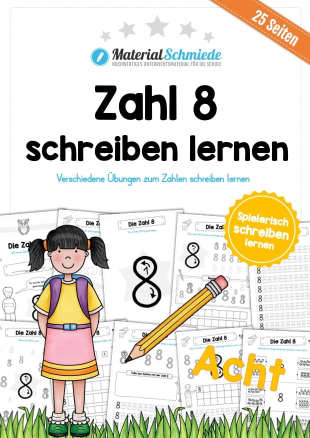 Zahl 8 schreiben lernen (25 Arbeitsblätter)