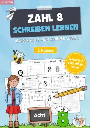 Arbeitsheft: Zahl 8 schreiben lernen (25 Arbeitsblätter)