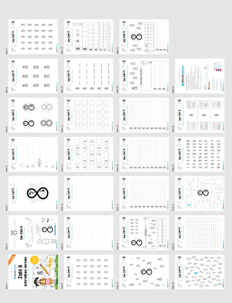 Zahl 8 schreiben lernen (Überblick)