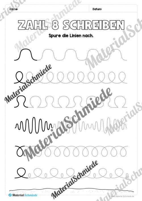Arbeitsheft: Zahl 8 schreiben lernen (20 Arbeitsblätter) - Arbeitsblatt 02