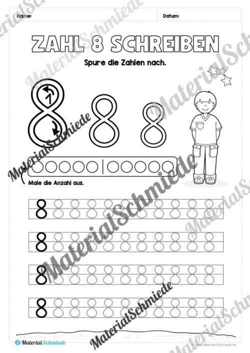 Arbeitsheft: Zahl 8 schreiben lernen (20 Arbeitsblätter) - Arbeitsblatt 03