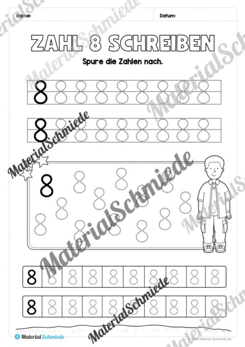 Arbeitsheft: Zahl 8 schreiben lernen (20 Arbeitsblätter) - Arbeitsblatt 04
