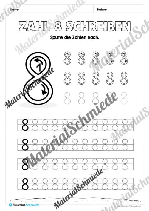 Arbeitsheft: Zahl 8 schreiben lernen (20 Arbeitsblätter) - Arbeitsblatt 05