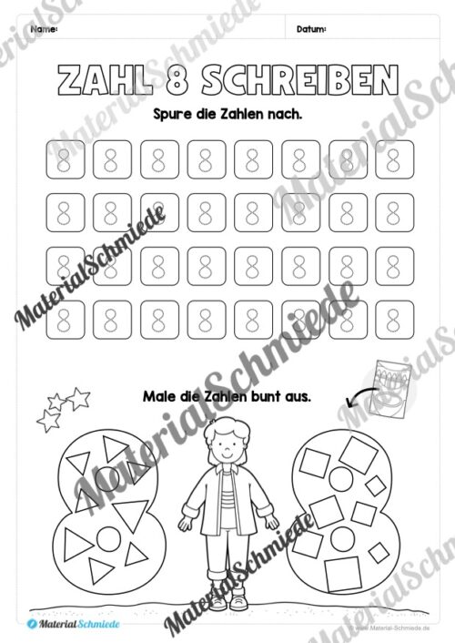 Arbeitsheft: Zahl 8 schreiben lernen (20 Arbeitsblätter) - Arbeitsblatt 08