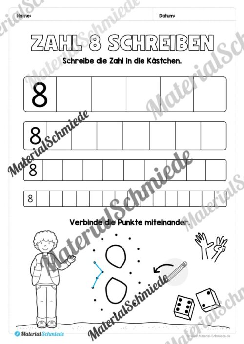 Arbeitsheft: Zahl 8 schreiben lernen (20 Arbeitsblätter) - Arbeitsblatt 10