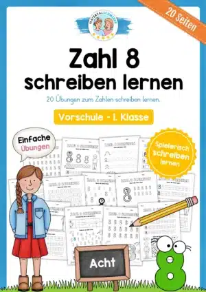 Arbeitsheft: Zahl 8 schreiben lernen (20 Arbeitsblätter)