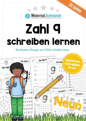 Zahl 9 schreiben lernen (25 Arbeitsblätter)