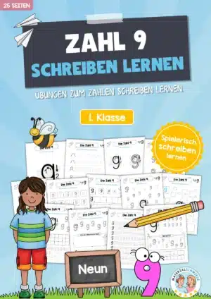 Arbeitsheft: Zahl 9 schreiben lernen (25 Arbeitsblätter)