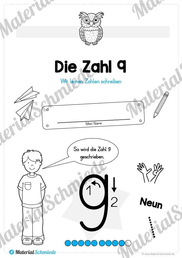 Zahl 9 schreiben lernen (Vorschau 01)