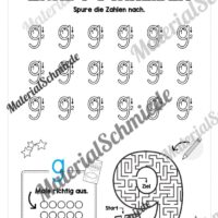 Arbeitsheft: Zahl 9 schreiben lernen (20 Arbeitsblätter) - Arbeitsblatt 06