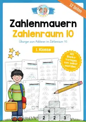 Zahlenmauern im Zahlenraum 10 (12 Arbeitsblätter)