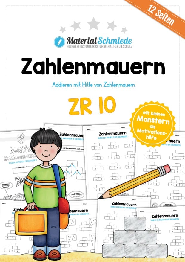 Zahlenmauern im Zahlenraum 10 (12 Arbeitsblätter)