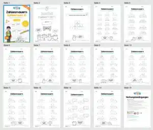 Zahlenmauern im Zahlenraum 10 (12 Arbeitsblätter) – Überblick