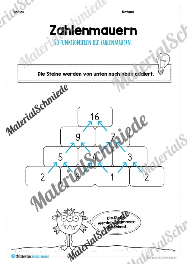 Zahlenmauern im Zahlenraum 20 (Vorschau 02)