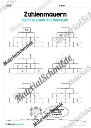 Zahlenmauern im Zahlenraum 20 (Vorschau 10)