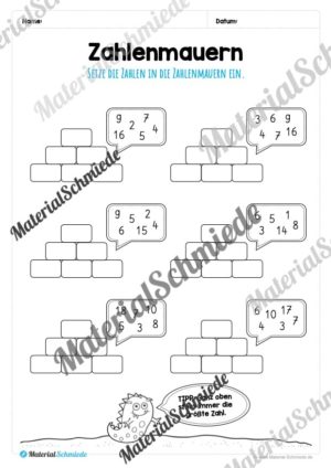 Zahlenmauern im Zahlenraum 20 (Vorschau 12)