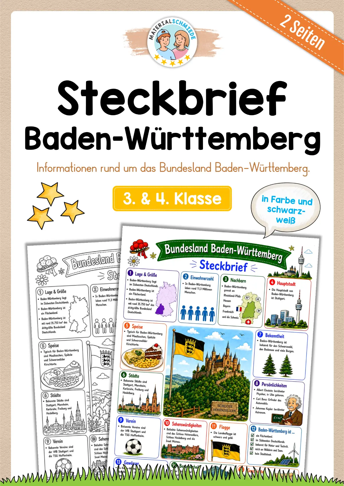 Steckbrief Baden-Württemberg (mit Informationen) für die 3. und 4. Klasse