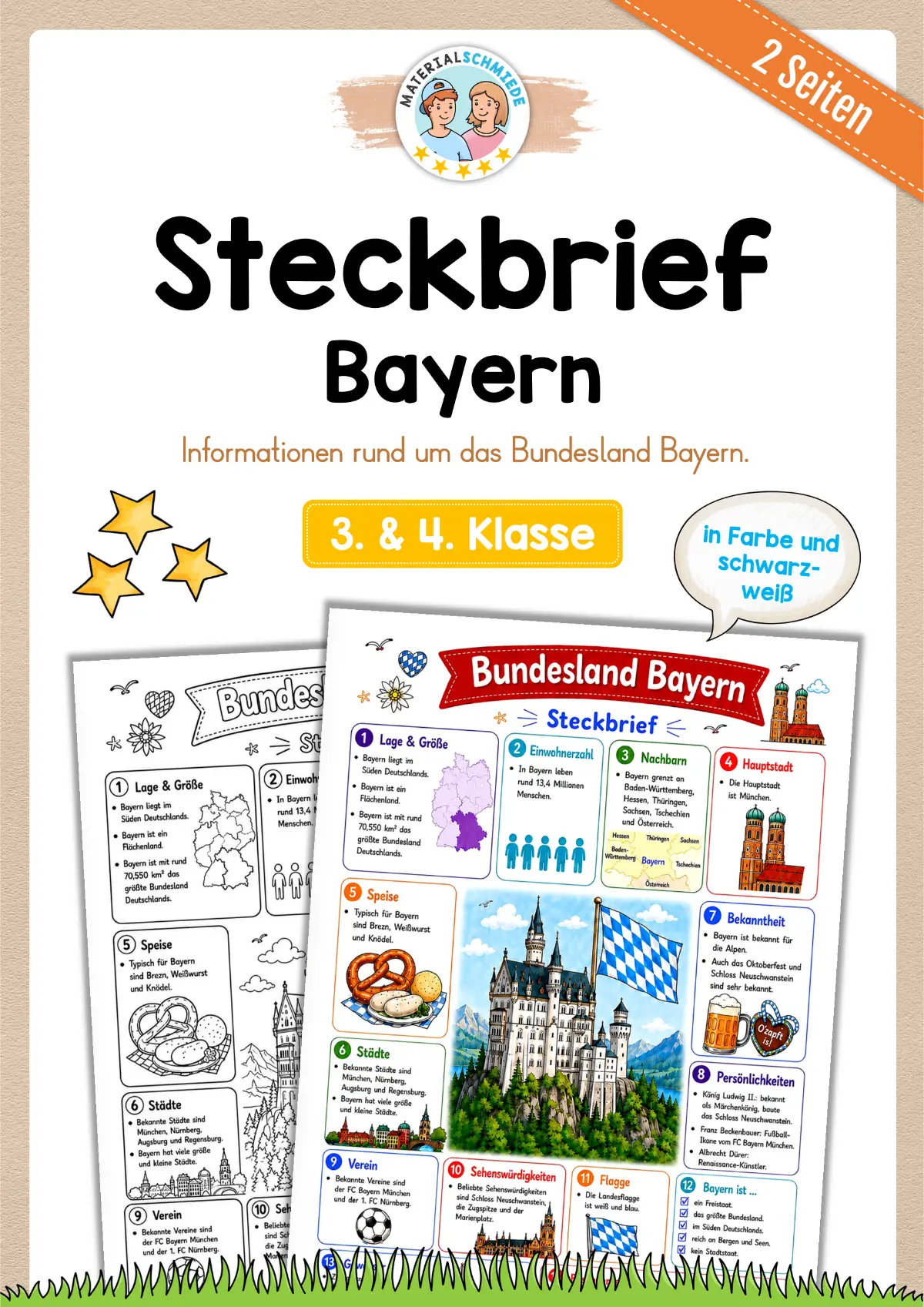 Steckbrief Bayern (mit Informationen) für die 3. und 4. Klasse