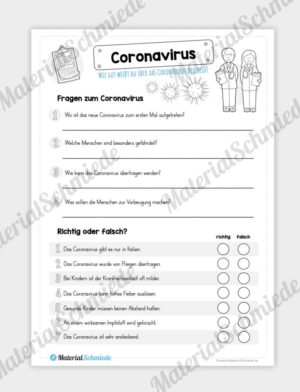 Arbeitsblatt: Fragen zum Coronavirus