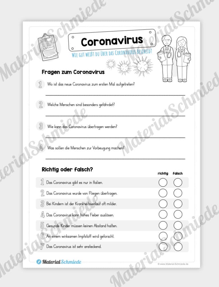 Arbeitsblatt: Fragen zum Coronavirus