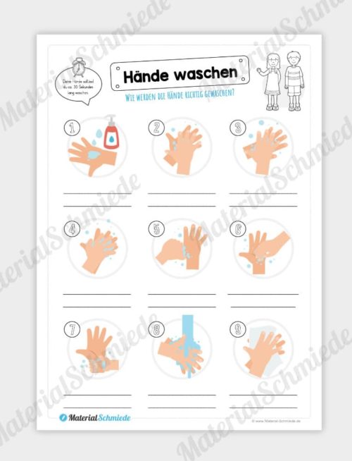 Arbeitsblatt: Hände waschen - Text eintragen