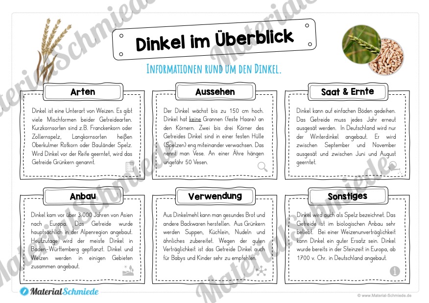 materialpaket dinkel 16 arbeitsblatter