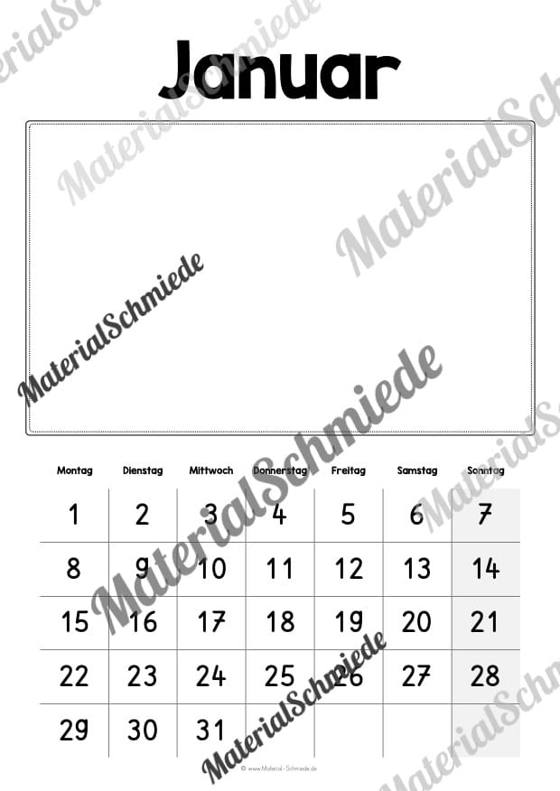 DIY Kalender 2024 (Große Zahlen in schwarz-weiß Januar)