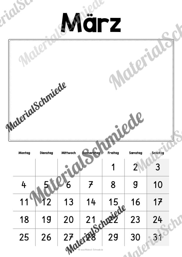 DIY Kalender 2024 (Große Zahlen in schwarz-weiß März)
