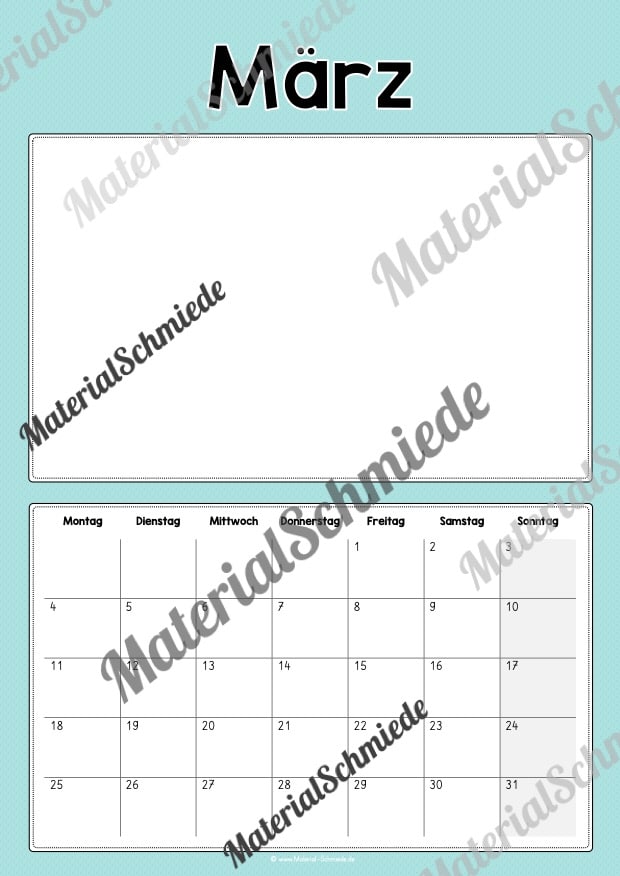 DIY Kalender 2024 (Kleine Zahlen in Farbe März)