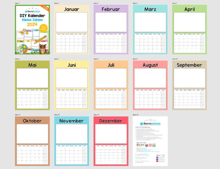 DIY Kalender 2024 (Kleine Zahlen in Farbe)