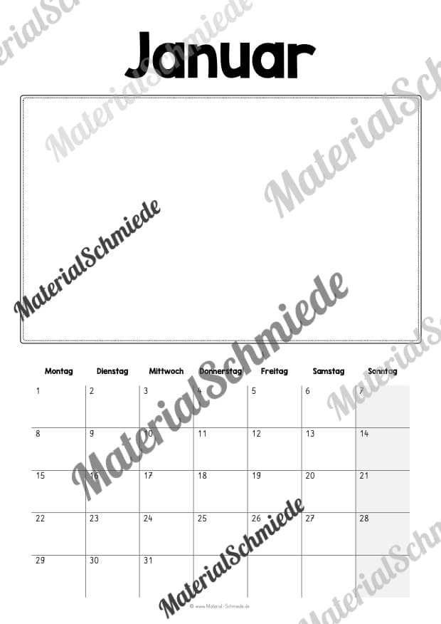 DIY Kalender 2024 (Kleine Zahlen in schwarz-weiß Januar)