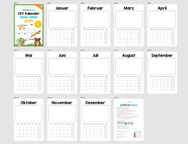 DIY Kalender 2024 (Kleine Zahlen in schwarz-weiß)