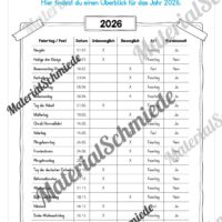 Kalender: Thema Feste & Feiertage 2026 (Arbeitsblatt 02)