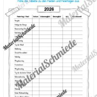 Kalender: Thema Feste & Feiertage 2026 (Arbeitsblatt 03)