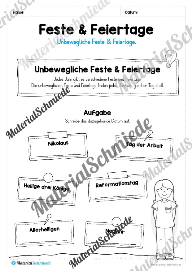 Kalender: Thema Feste & Feiertage 2026 (Arbeitsblatt 04) Kalender: Thema Feste & Feiertage 2026 (Arbeitsblatt 04)