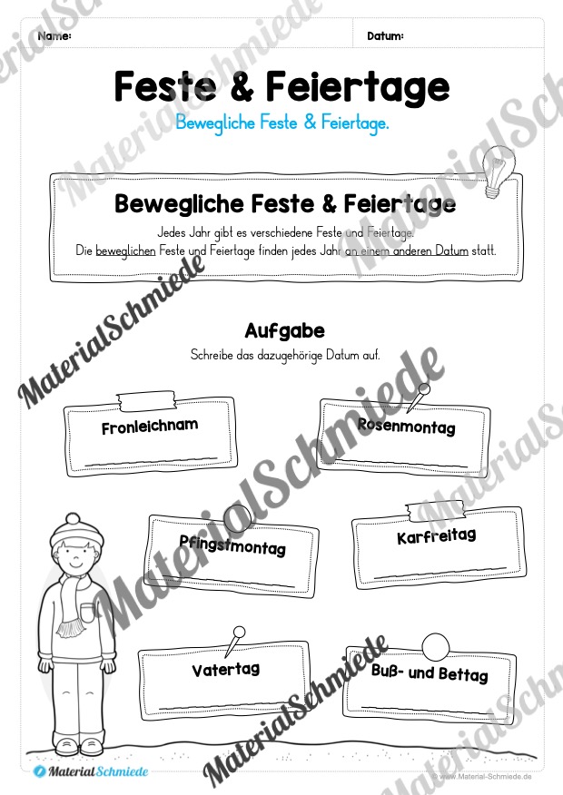 Kalender: Thema Feste & Feiertage 2026 (Arbeitsblatt 05) Kalender: Thema Feste & Feiertage 2026 (Arbeitsblatt 05)