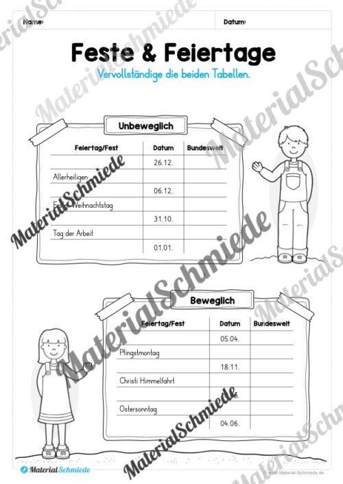 Kalender: Thema Feste & Feiertage 2026 (Arbeitsblatt 06)