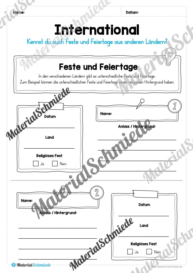 Kalender: Thema Feste & Feiertage 2026 (Arbeitsblatt 07) Kalender: Thema Feste & Feiertage 2026 (Arbeitsblatt 07)