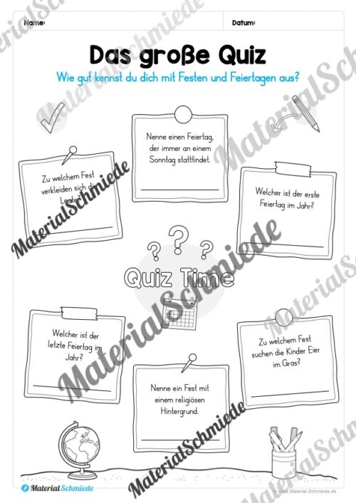 Kalender: Thema Feste & Feiertage 2026 (Arbeitsblatt 10)