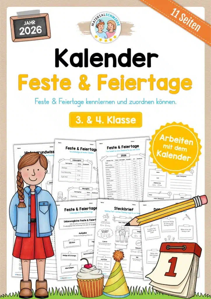 Kalender: Thema Feste & Feiertage 2026 (11 Arbeitsblätter)