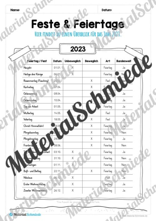 Kalender - Feste & Feiertage (Vorschau 02)