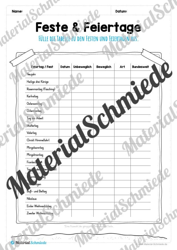 Kalender – Feste & Feiertage (Vorschau 03)