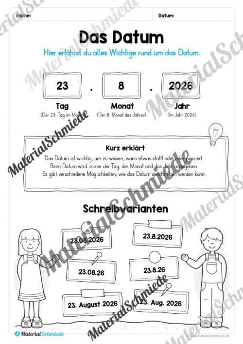 Arbeitsheft Kalender: Grundwissen & Datum (Arbeitsblatt 02)