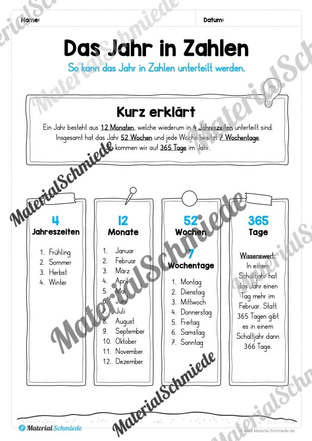 Arbeitsheft Kalender: Grundwissen & Datum (Arbeitsblatt 03) Arbeitsheft Kalender: Grundwissen & Datum (Arbeitsblatt 03)