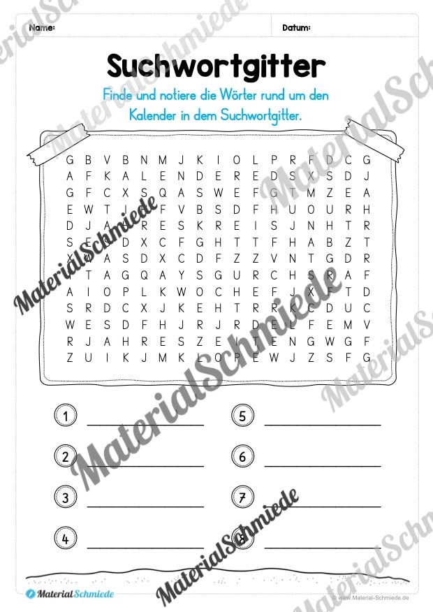 Arbeitsheft Kalender: Grundwissen & Datum (Arbeitsblatt 07) Arbeitsheft Kalender: Grundwissen & Datum (Arbeitsblatt 07)