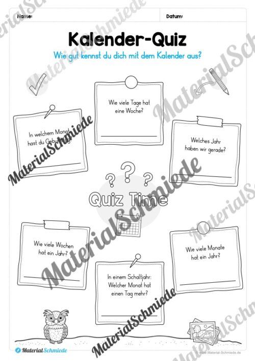 Arbeitsheft Kalender: Grundwissen & Datum (Arbeitsblatt 09)