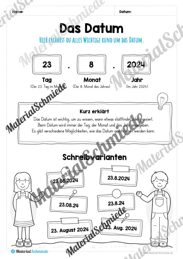 Kalender: Grundwissen & Datum (10 Arbeitsblätter)
