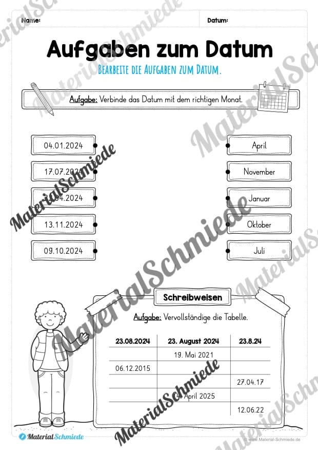 Kalender: Grundwissen & Datum (10 Arbeitsblätter)